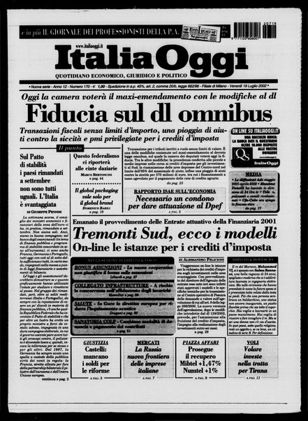 Italia oggi : quotidiano di economia finanza e politica